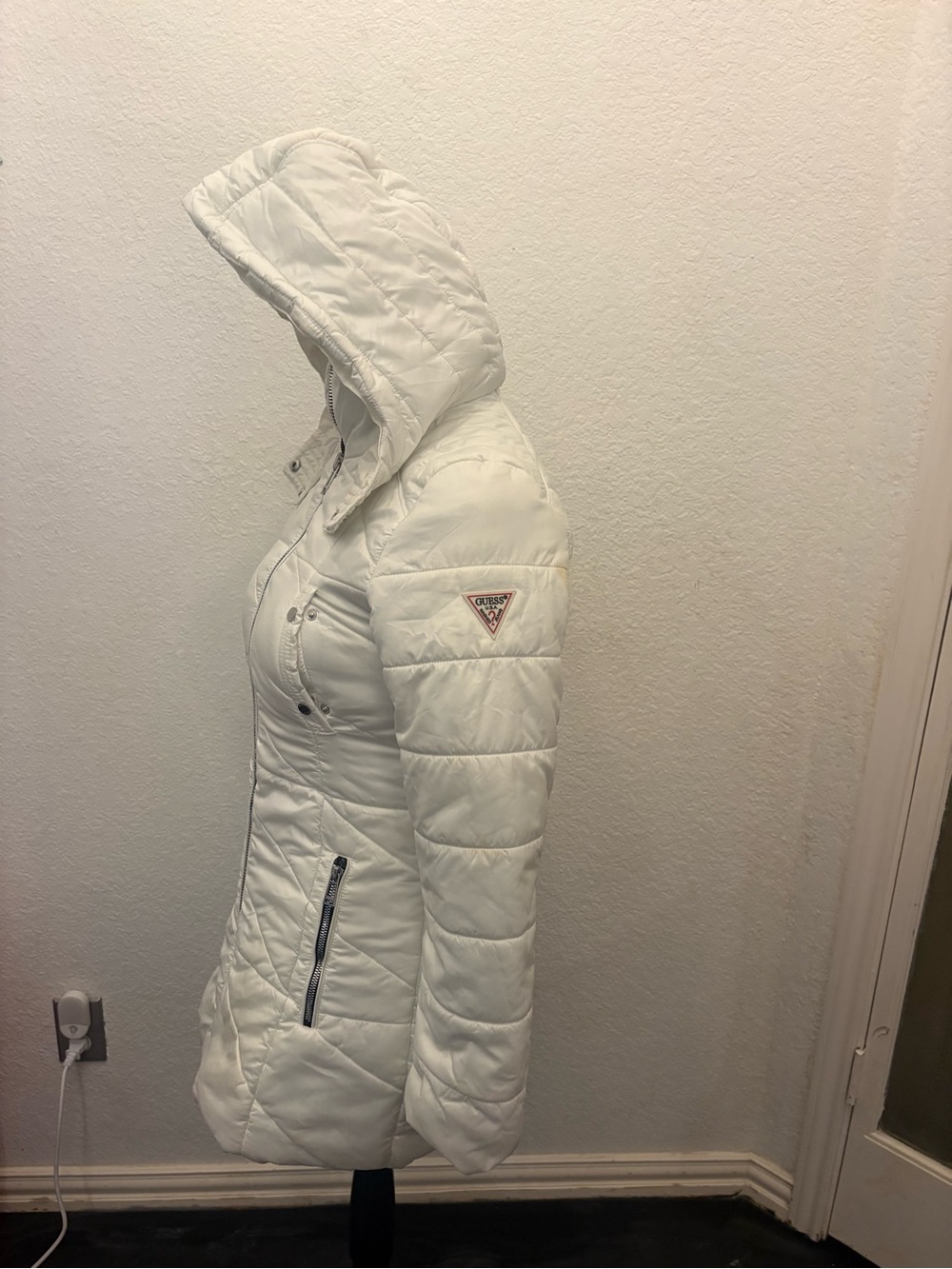 Guess White Quilted Hooded Puffer Coat